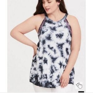 Torrid High Neck Embroidered Tie Dye Tunic Tank 2XL Western 4th of July Hippie